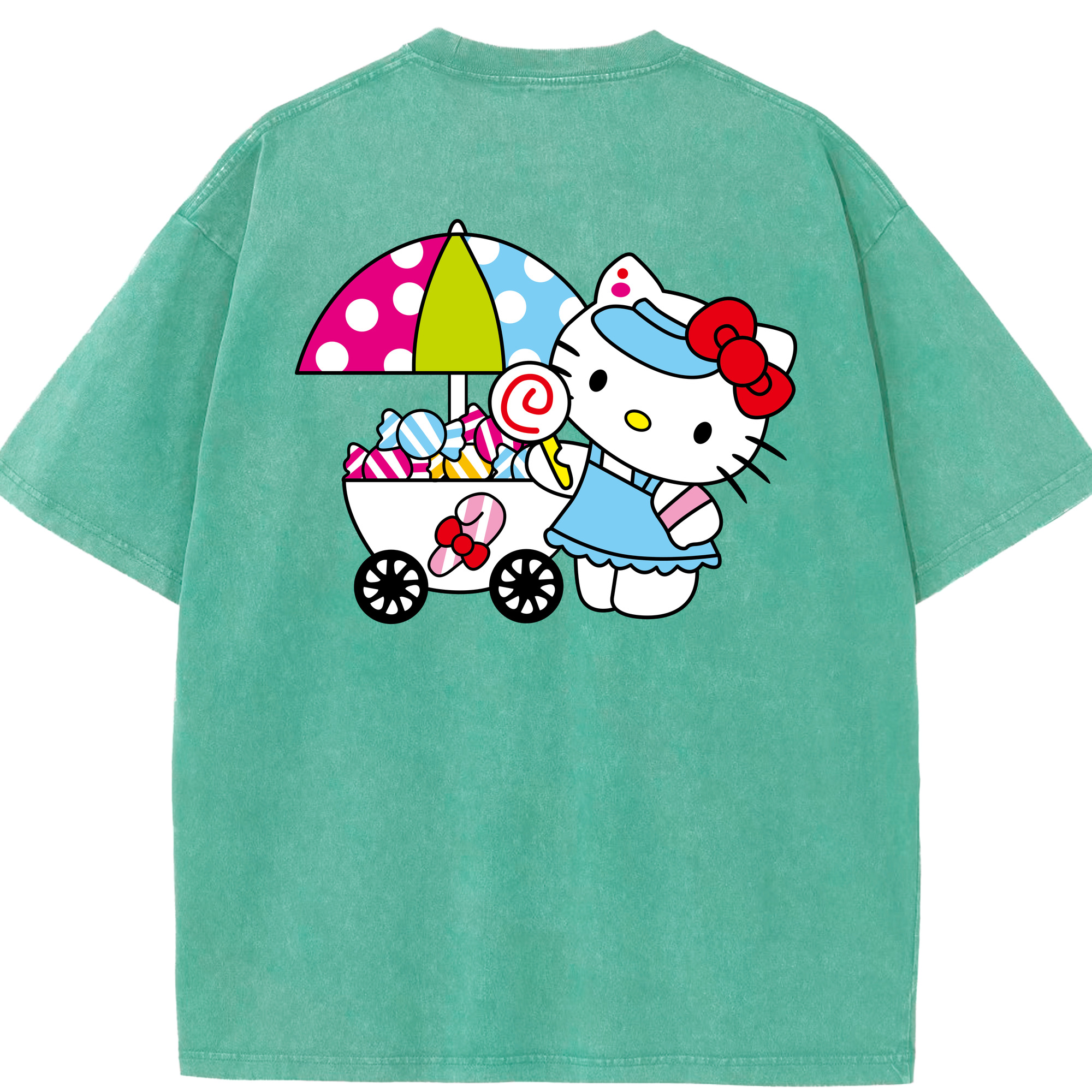 （画像用） Hello Kitty ハローキティ 綿100% ヴィンテージ風 半袖Tシャツ（背面プリント）